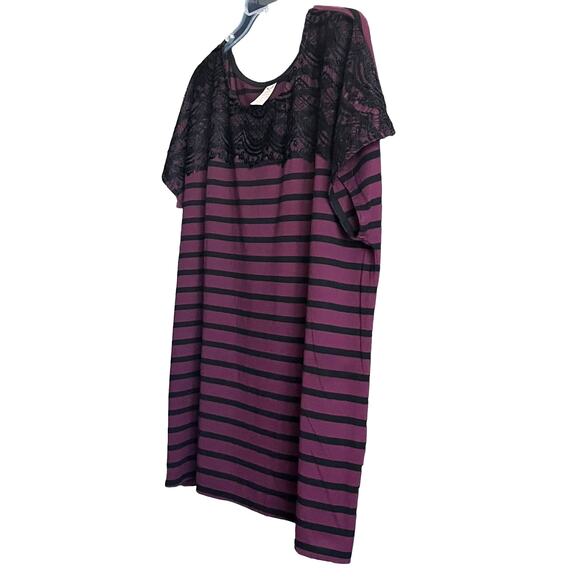FADED GLORY CAP SLV PULL-OVER TOP, WOMENS, 4X(26W-28W), PURPLE & BLACK STRIPES - Picture 3 of 11